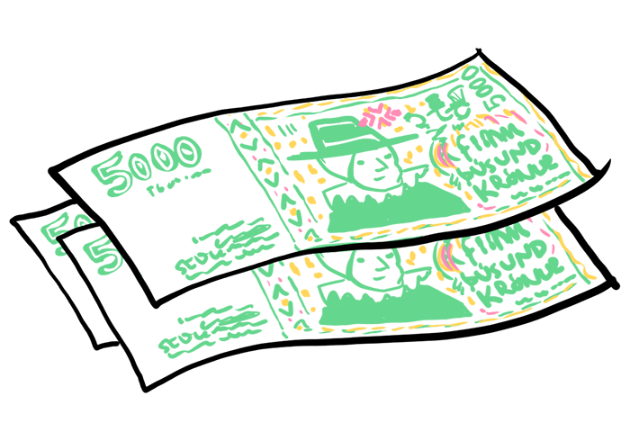 Illustration of two 5000 kr. bank notes.