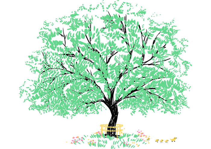 Illustration of a tree in the summer.