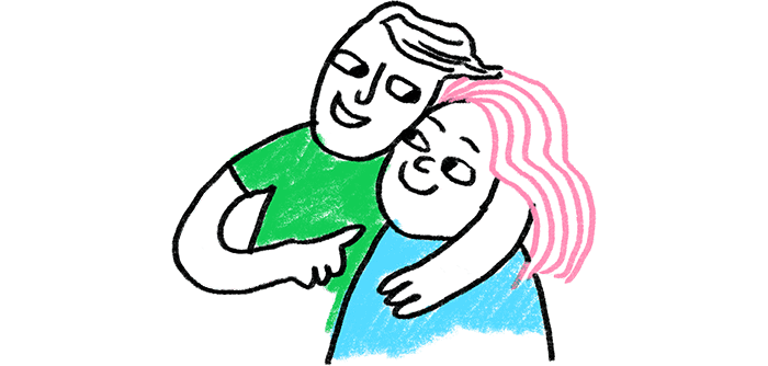 Ilustracja osoby obejmującej inną osobę.